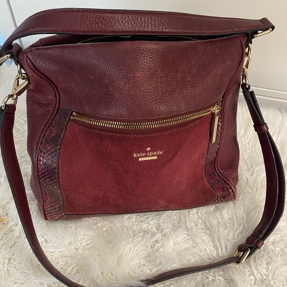 Kate Spade Maroon Handbag Crossbody Suede Leather - Picture 7 of 7